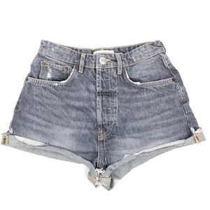 ZARA 90's Mom Ultra High Rise Raw Hem Button Fly Jean Shorts Gray Denim Womens 2